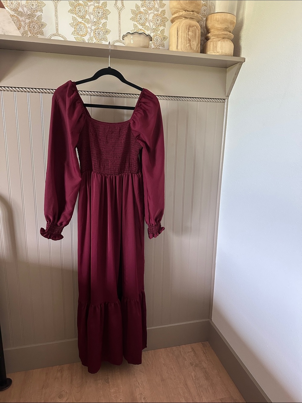 Women's Burgundy Long Sleeve Maxi Dress - Brand Unspecified